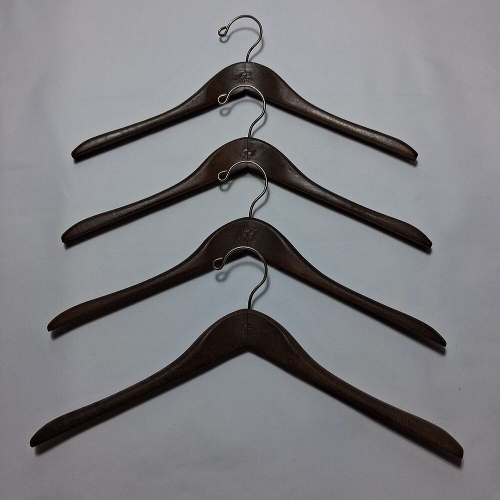 Vintage Setwell 18” Dark Wood Suit Hangers Set of 4 MCM Made In USA Heavy Duty